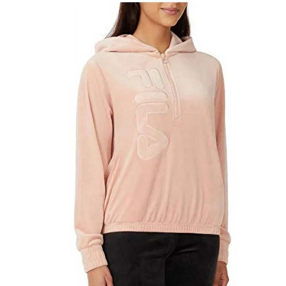 FILA Pink Velour 3/4 Zip Hoodie Size M